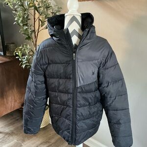 Men’s Spyder Black and gray Hooded Puffer Jacket Size L
